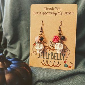 Dia De Los Muertos Skull Earrings - Pink Variant